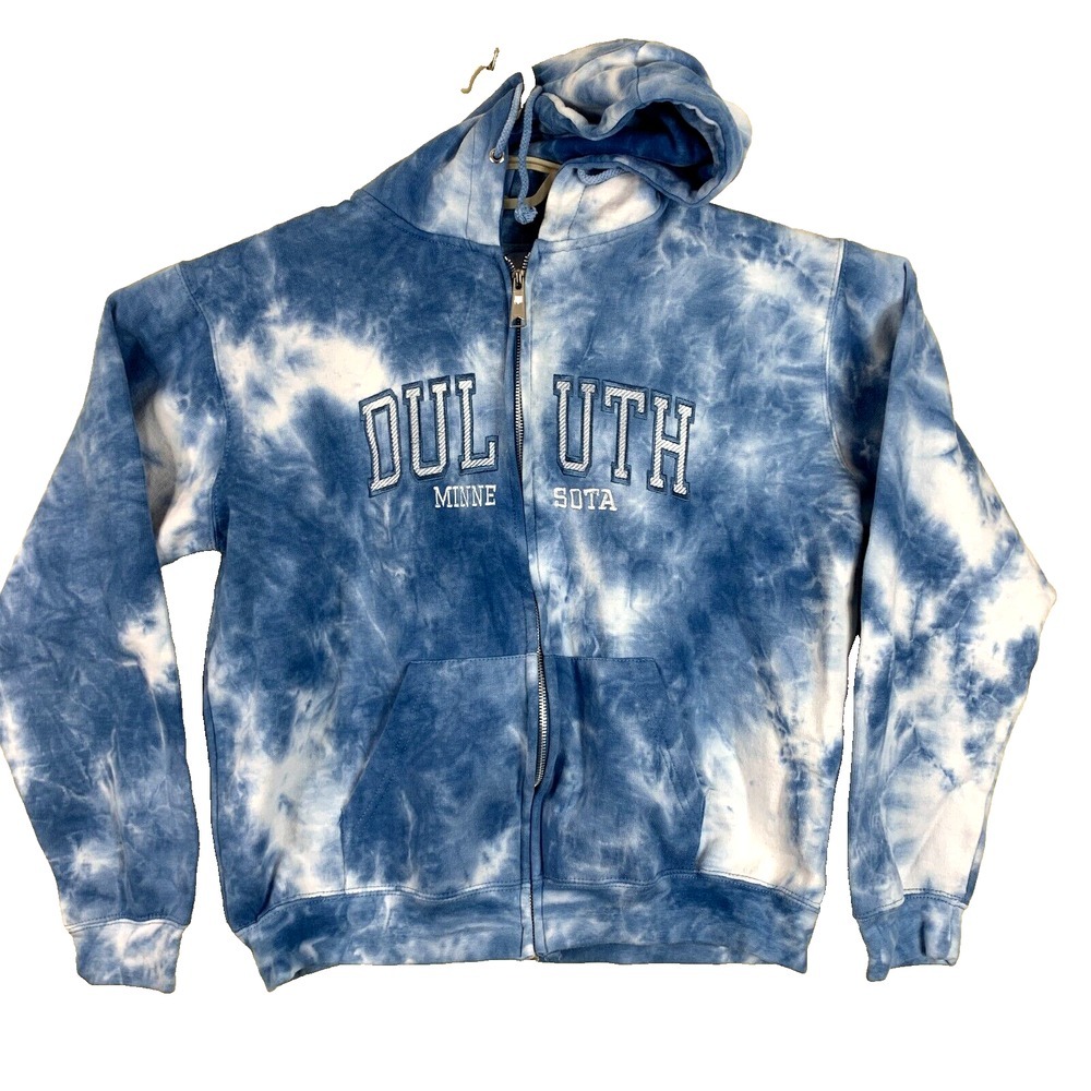 Exist Women's Tie Dye Hoodie‎ Sweatshirt Blue & W Duluth Minnesota Full Zip XL